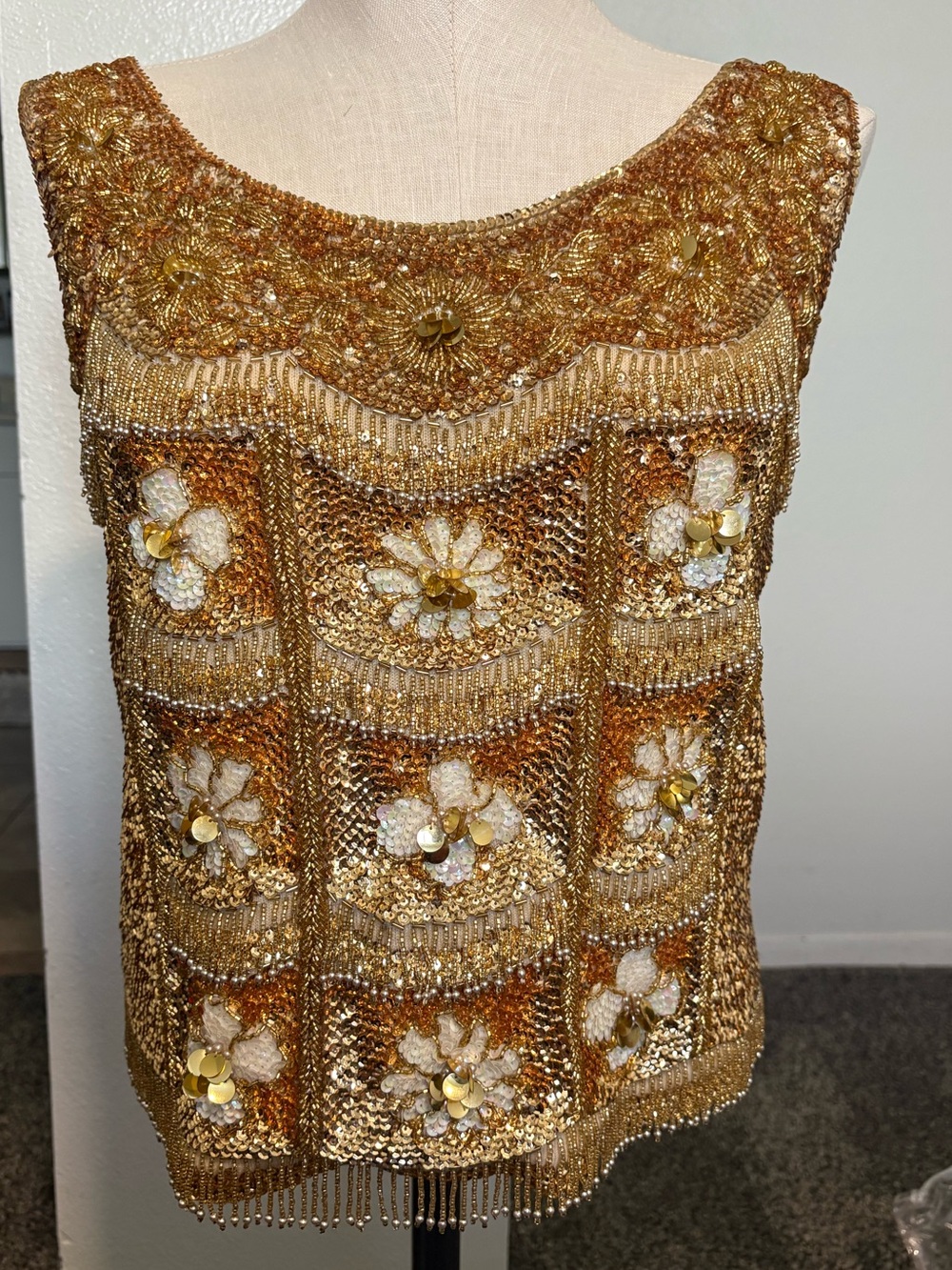Vintage Beaded Sleeveless Blouse Top